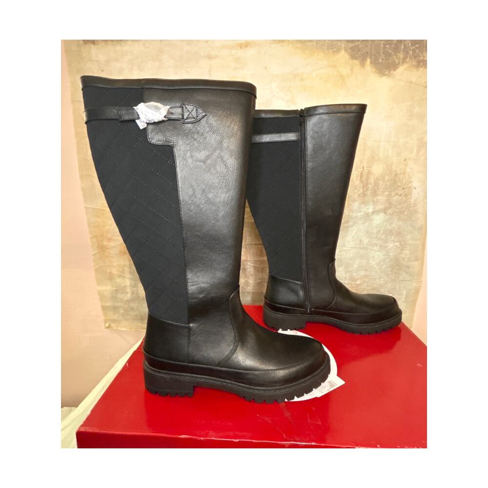 Journee Collection Zemmie Women's Black Quilted Knee High Boot Wide Calf 10 M